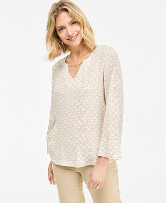 Petite Vertical Chain Top V-Neck Bell Sleeve Blouse | Macy's