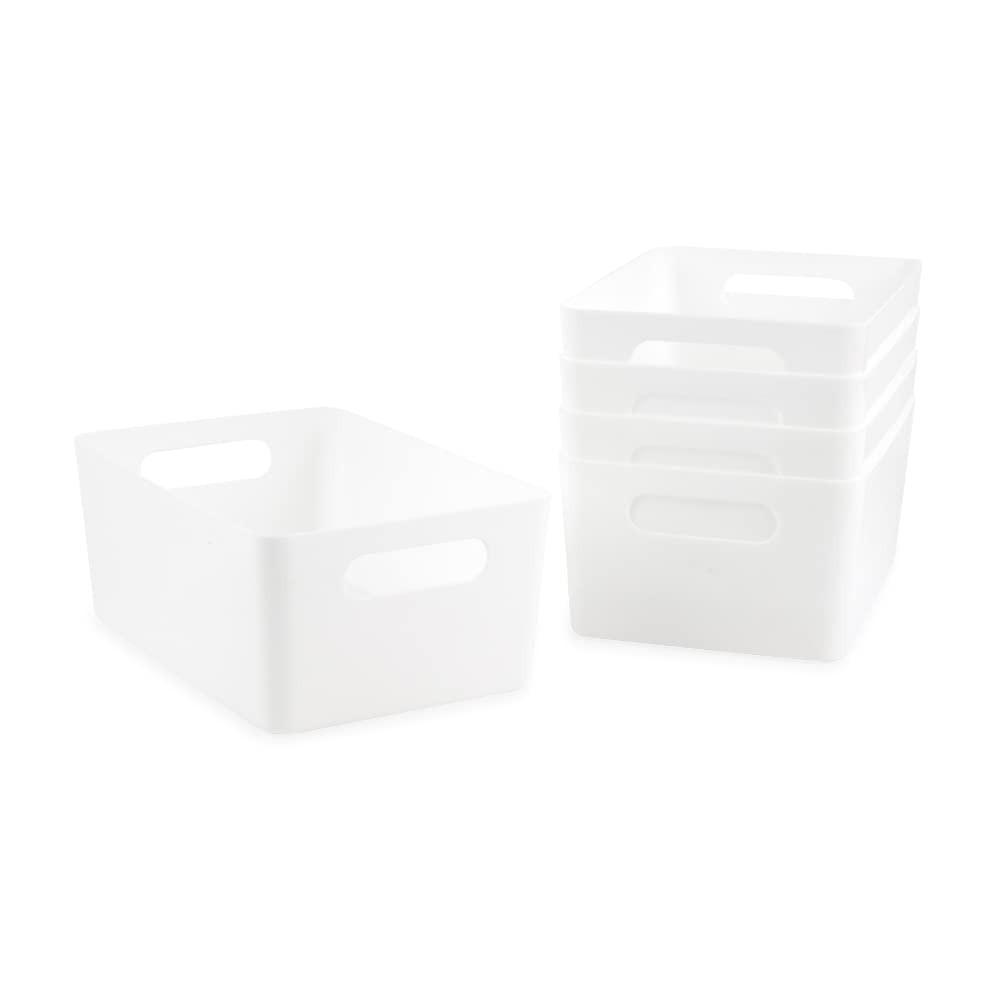 Isaac Jacobs 5-Pack Medium White Storage Bin (9.5” x 6.5”x 4”) Set w/Cut-Out Handles, Plast... | Amazon (US)