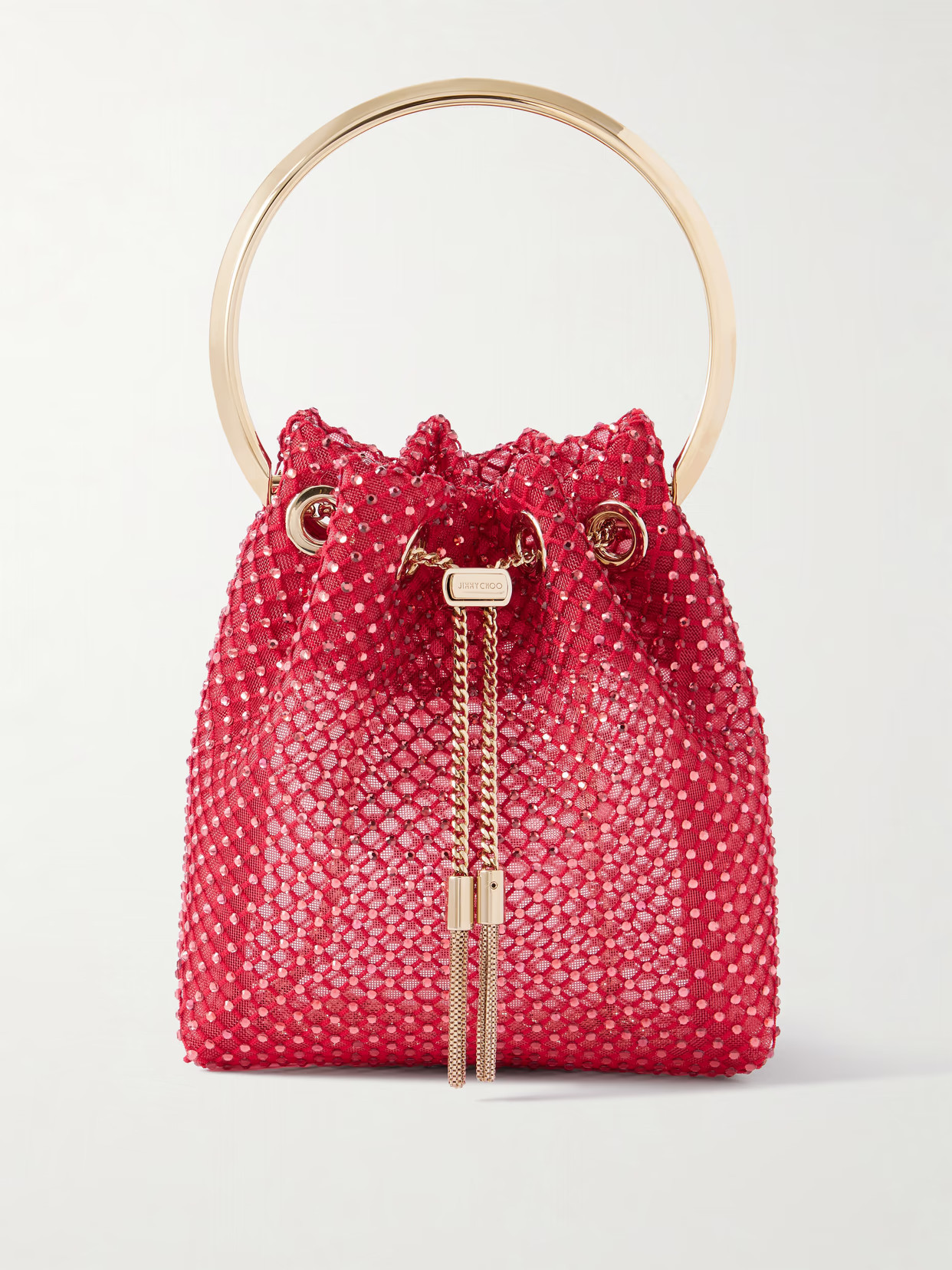 Jimmy Choo - Bon Bon Crystal-embellished Mesh Bucket Bag - Red | NET-A-PORTER (US)