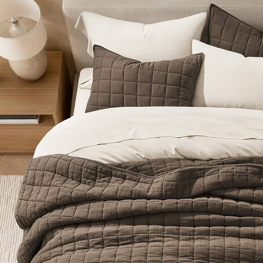 EverGrace Cotton Gauze Muslin Quilt Set, King, Cocoa Brown | Amazon (US)