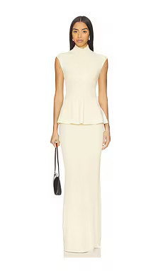 Lovers and Friends x Christina Elezaj Florie Mock Neck Maxi Dress in French Vanilla from Revolve.... | Revolve Clothing (Global)