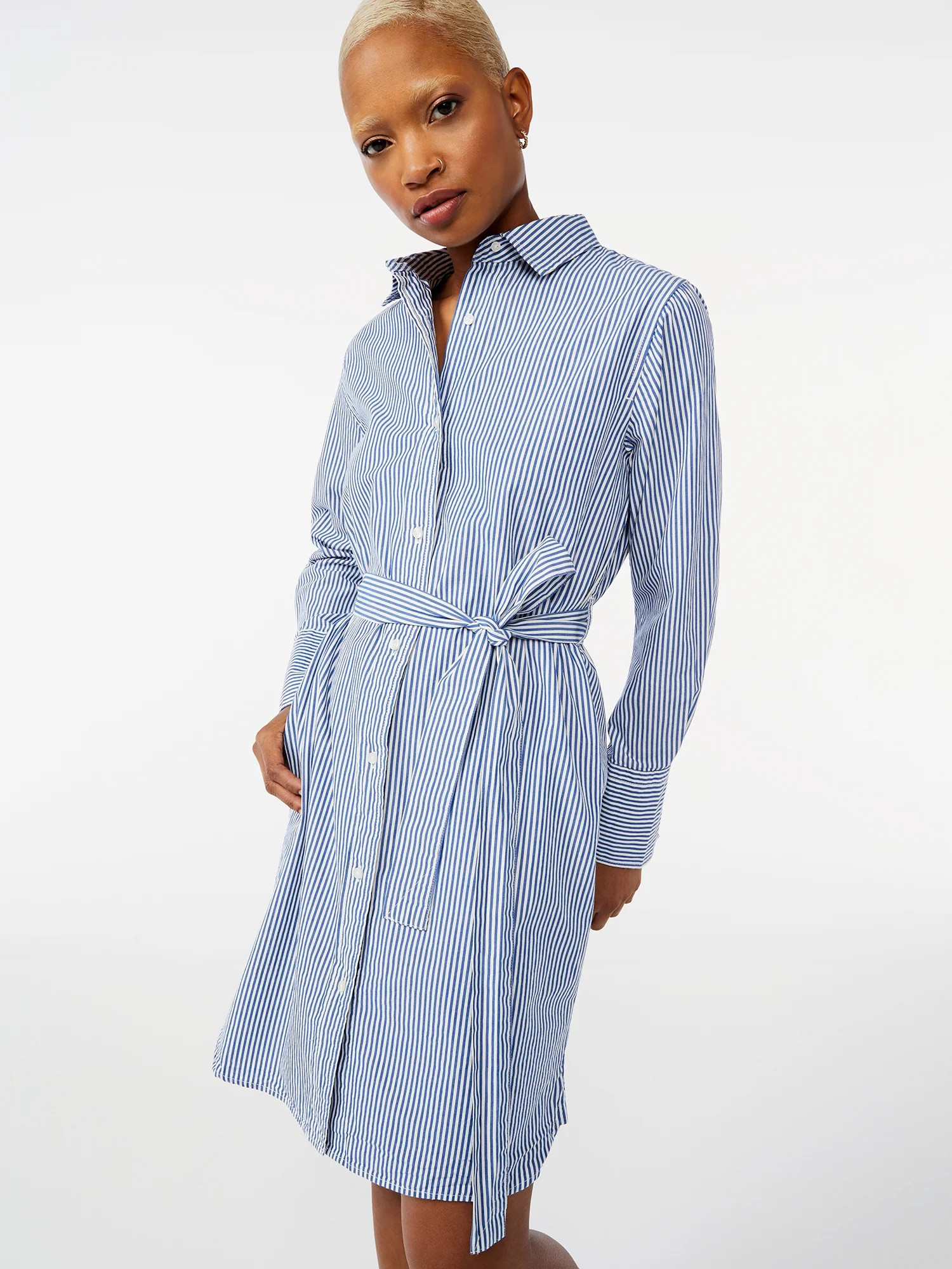 Free Assembly Women's Long Sleeve Shirt Dress | Walmart (US)