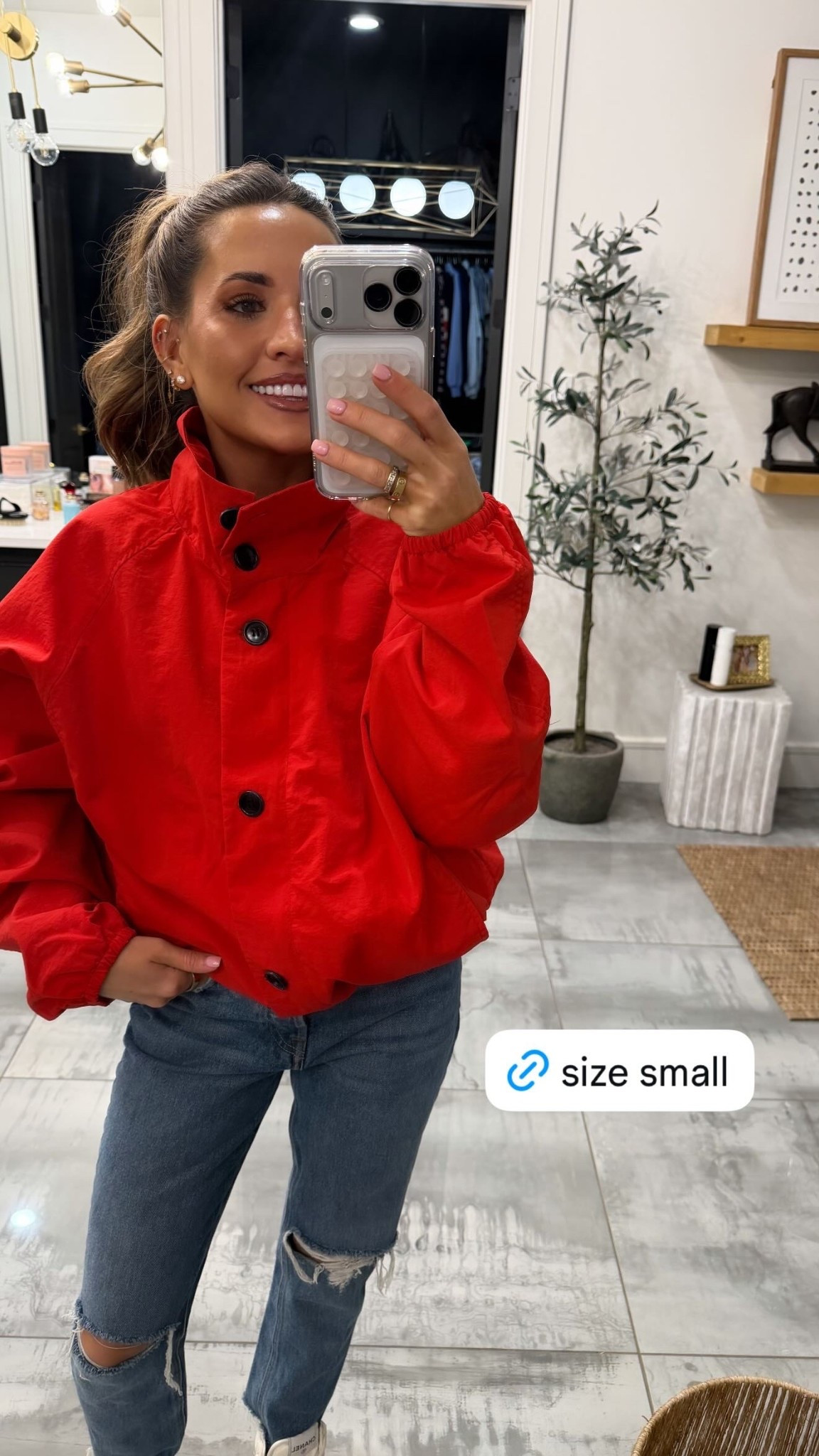Size small in red sports mom jacket from @Revolve 

#LTKPetite #LTKootd #LTKmomlife