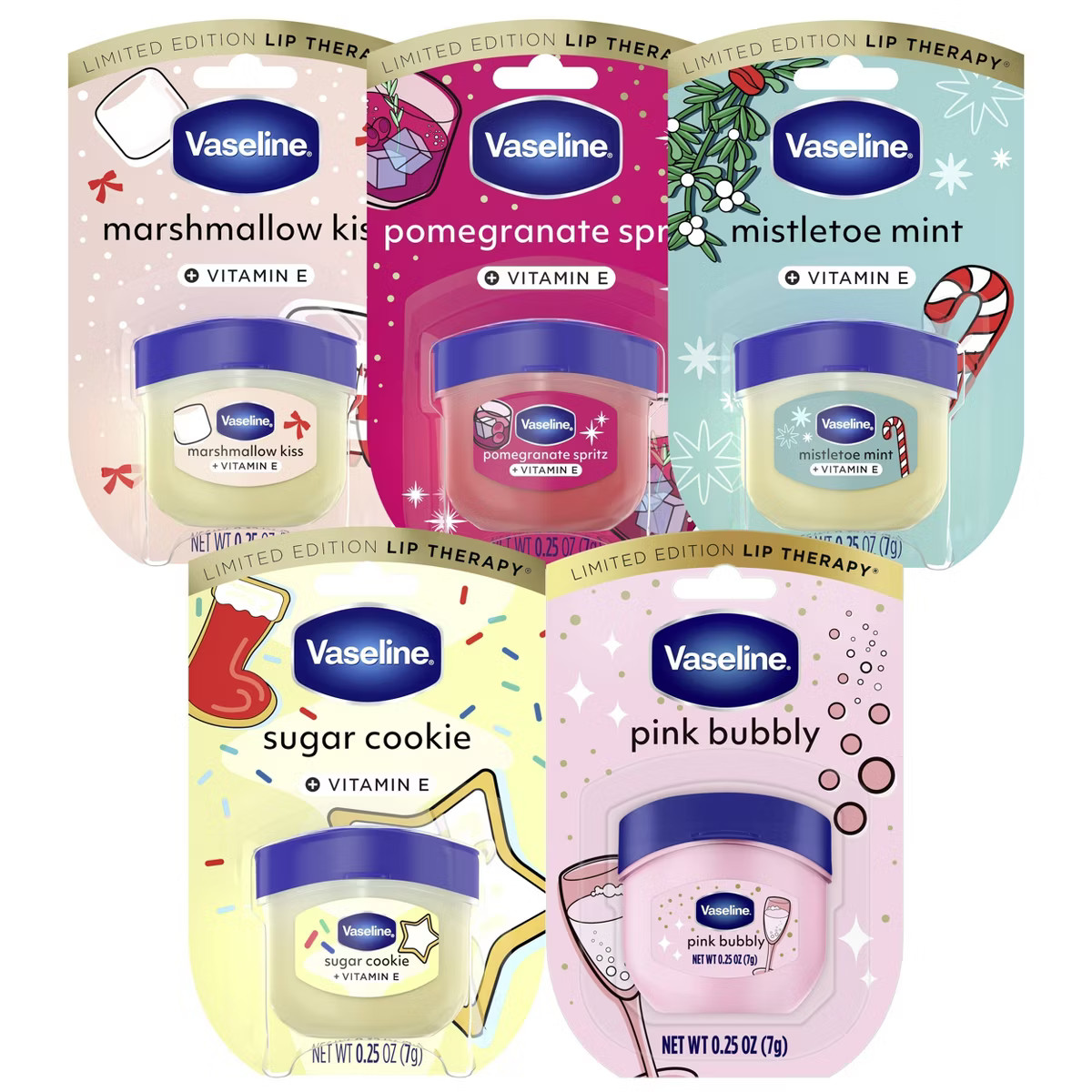 Vaseline Holiday Limited Edition Lip Balm 0.25oz Pomegranate Spritz + Sugar Cookie + Marshmallow ... | Target