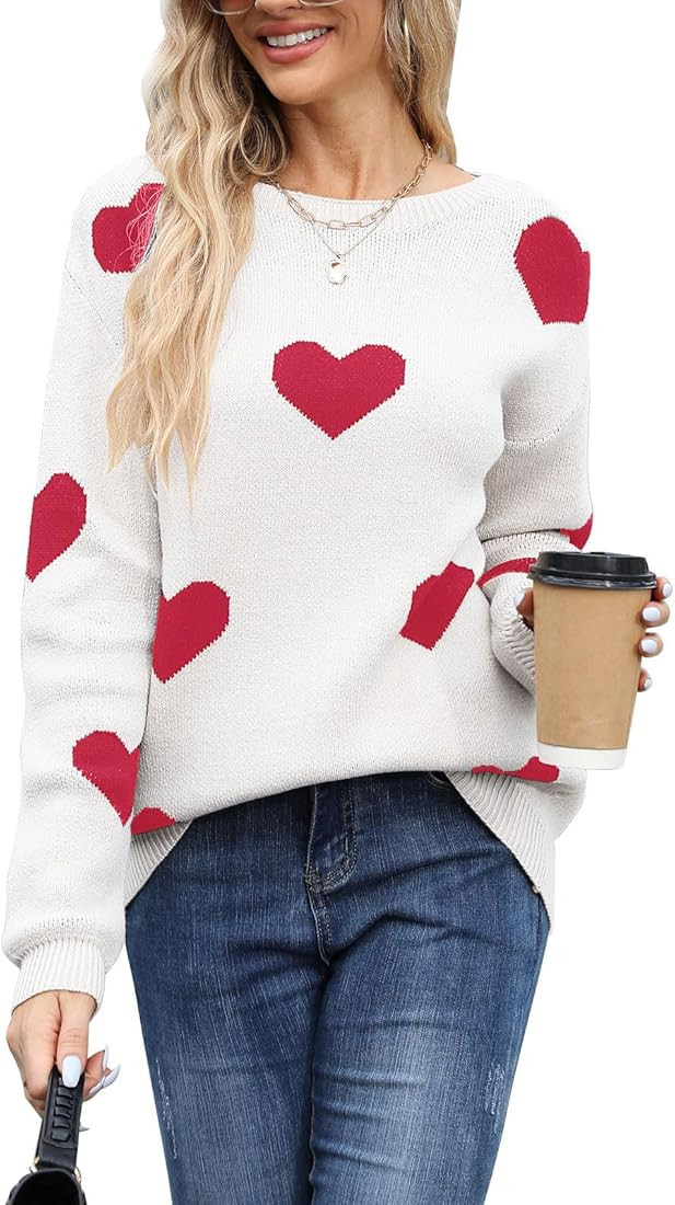 Alsol Lamesa Women’s Cute Heart Sweater Crew Neck Long Sleeve Casual Pullover Knitted Valentine... | Amazon (US)