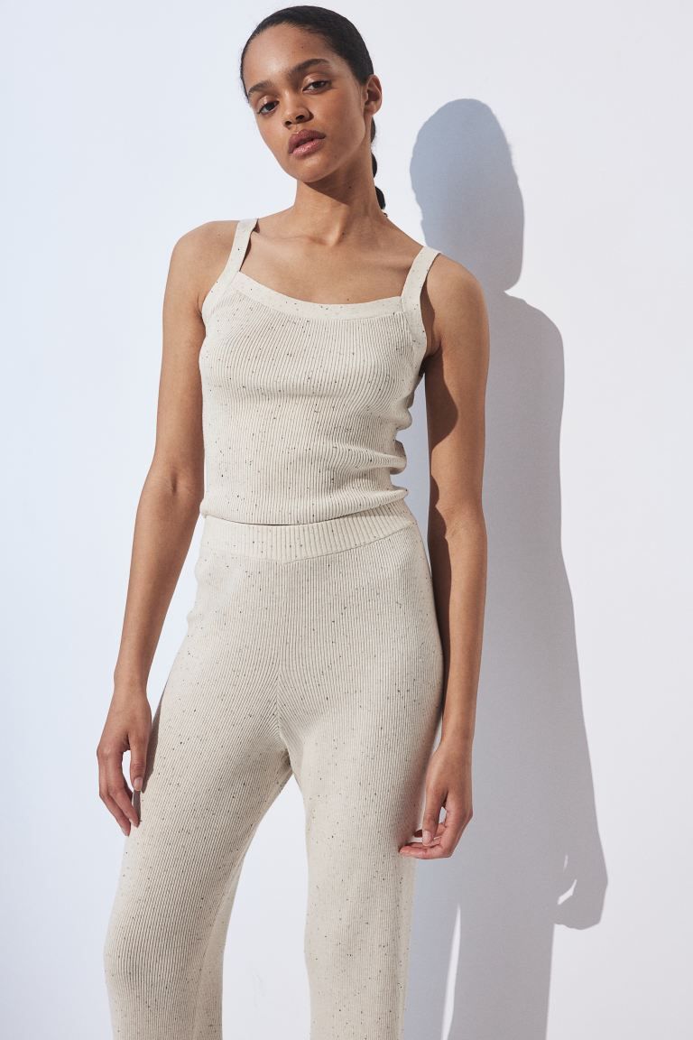 Rib-knit Tank Top - Natural white/nepped - Ladies | H&M US | H&M (US + CA)