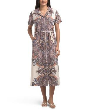 Made In Italy Linen Blend Short Sleeve Paisley Print Midi Dress | TJ Maxx