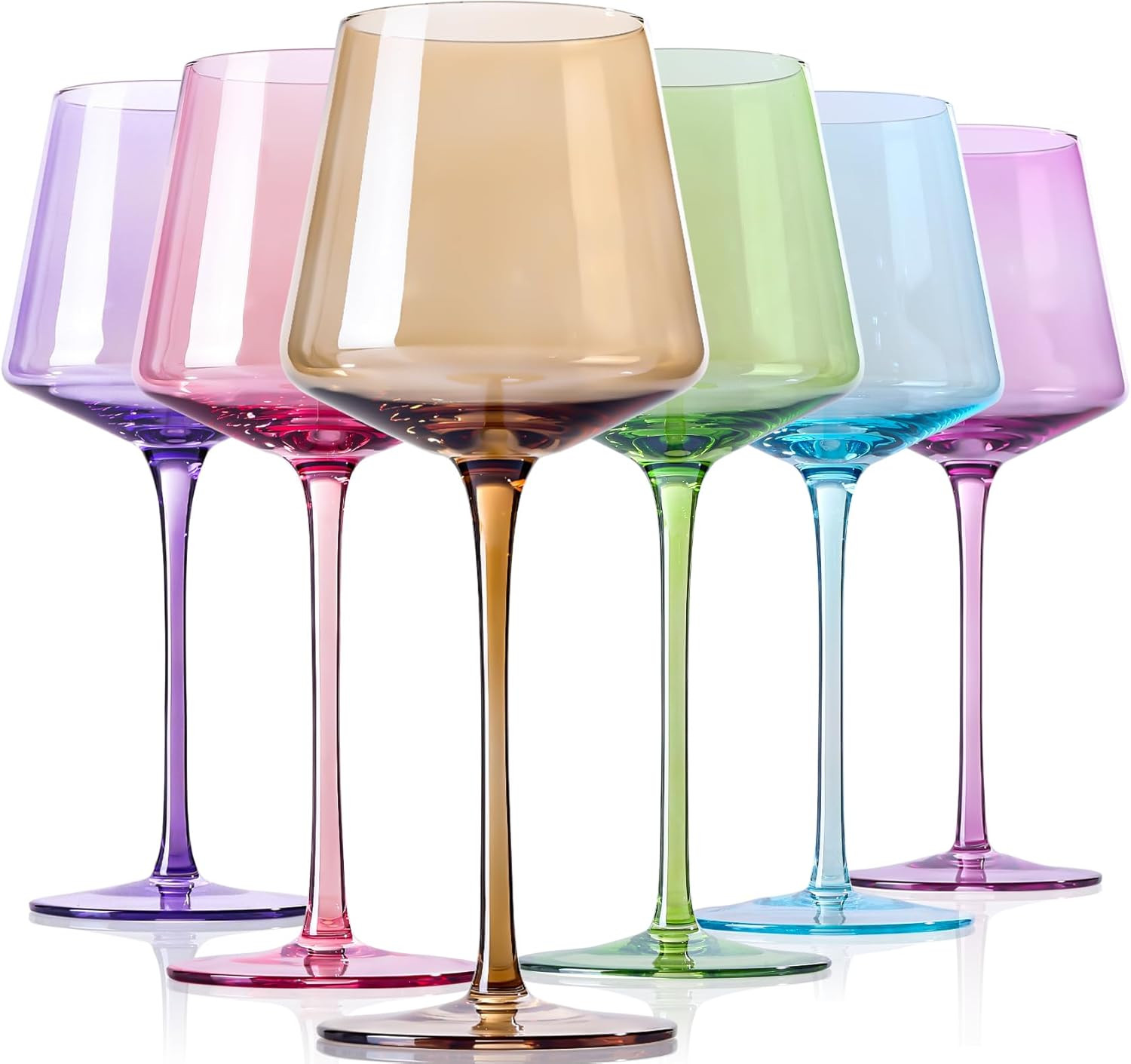 Physkoa Colored Wine Glasses Set 6-16OZ Colorful Wine Glasses With Tall Long Stem&Flat Bottom,Col... | Amazon (US)