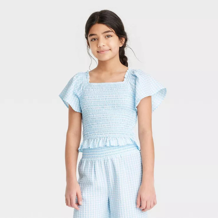 Girls' Flutter Short Sleeve Smocked Peplum Shirt - art class™ | Target
