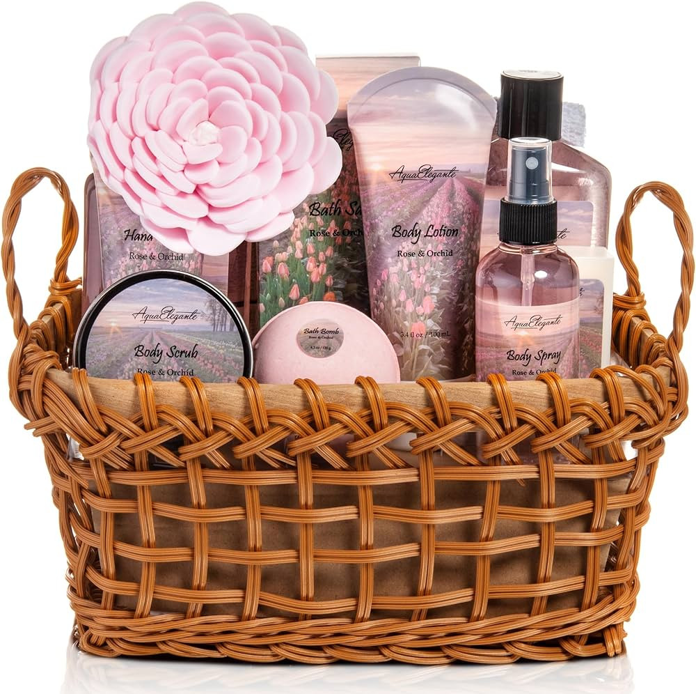 Spa Baskets For Women - Luxury Bath Set With Rose Oil & Orchid - Spa Kit Includes Wash, Bubble Ba... | Amazon (US)