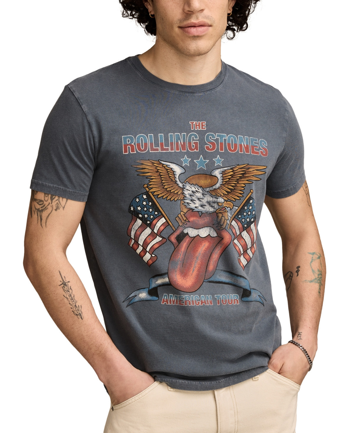 Lucky Brand Men's Rolling Stones Short Sleeve Crewneck Eagle Graphic T-Shirt - Dark Slate | Macy's