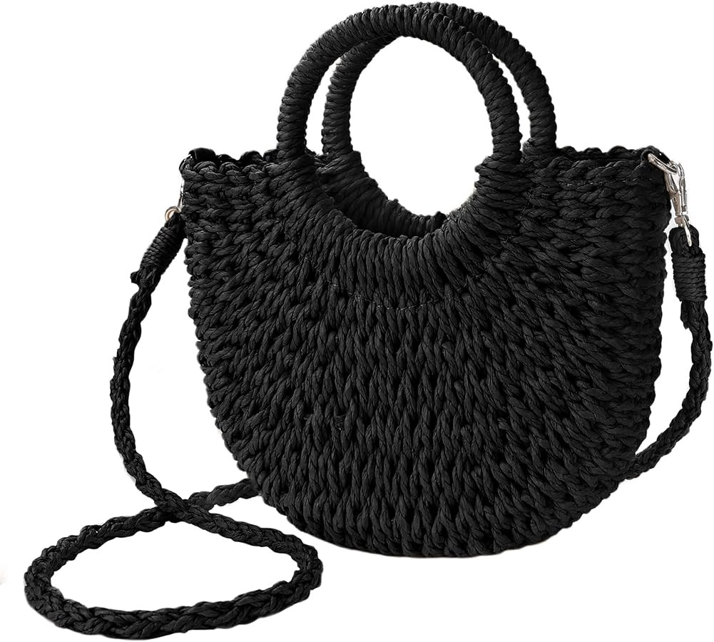 Womens Straw Beach Bag Woven Crossbody Shoulder Bags Top Handle Satchel Handbag Purse for Summer | Amazon (US)