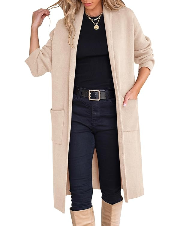 ANRABESS Long Sweater Open Front Knit Cardigan Coatigan | Amazon (US)
