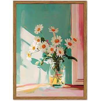 Framed Moody Floral Canvas Wall Art, Vintage Daisy Flower Pictures Wall Decor, Rustic Wildflower ... | Amazon (US)