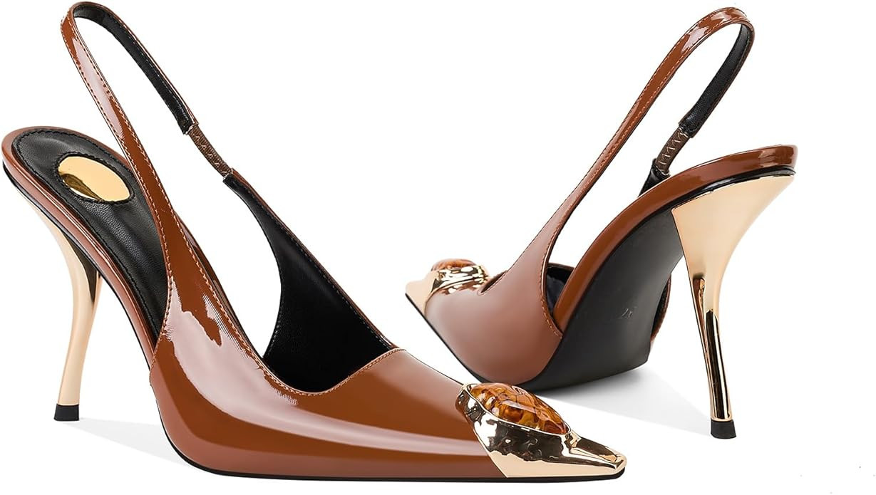 Rhinestones Slingback Kitten Heels Pointed Closed Toe Pumps for Women, Stiletto 4Inch High Heeled... | Amazon (US)