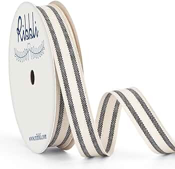 Ribbli Natural Cotton Stripe Ribbon,5/8 Inch x 10 Yard Spool,Natural/Black,Farmhouse Ribbon,Use f... | Amazon (US)