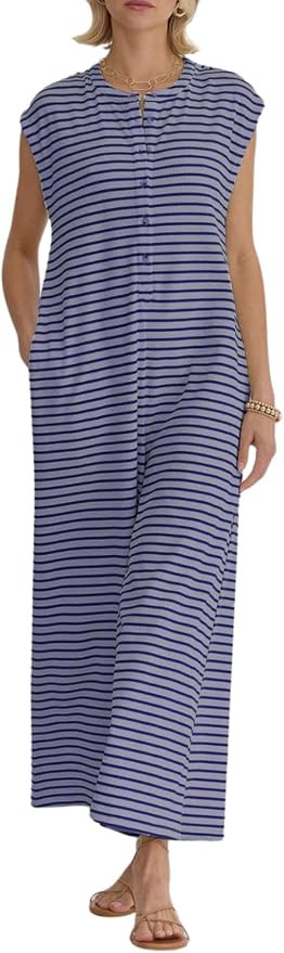 utcoco Women's Striped Wide Leg Jumpsuits 2025 Summer Sleeveless Romper Flowy Long Pants Comfy Ba... | Amazon (US)