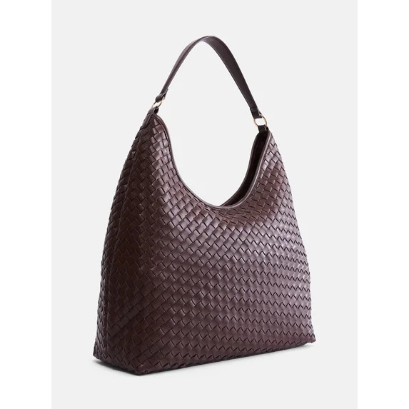 Scenario Women's Faux Leather Woven Hobo Shoulder Bag, Warm Chocolate | Walmart (US)