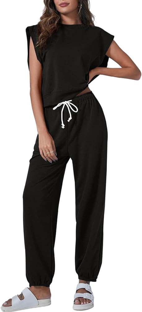 Tankaneo Women's Summer 2 Piece Outfits Casual Lounge Sets Oversized Sleeveless Tops Sweatpants w... | Amazon (US)
