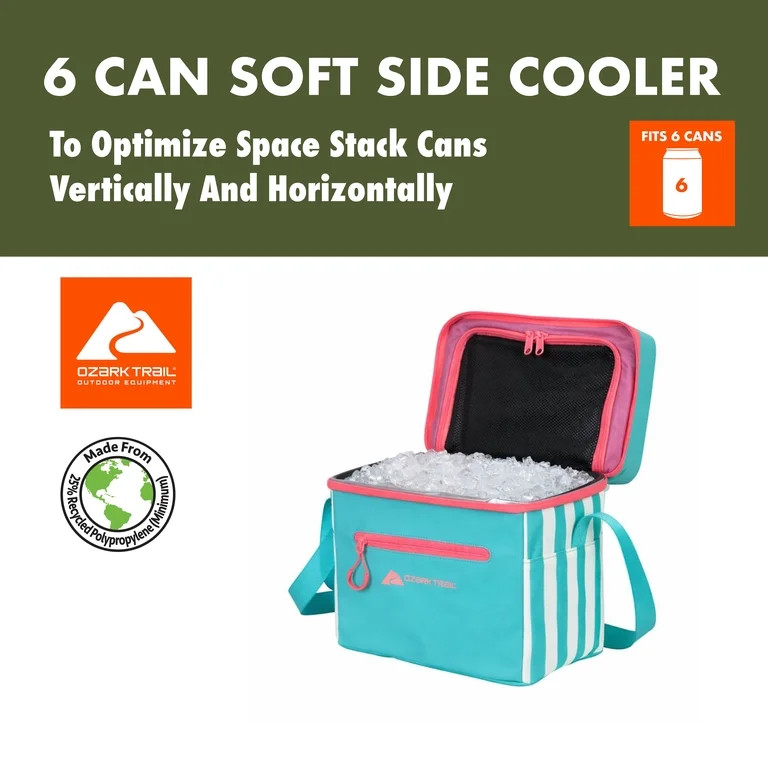 Ozark Trail Coated Soft Side Cooler with Removable Hardliner, 6 Can , 6 Quart Capacity, Summer Vi... | Walmart (US)