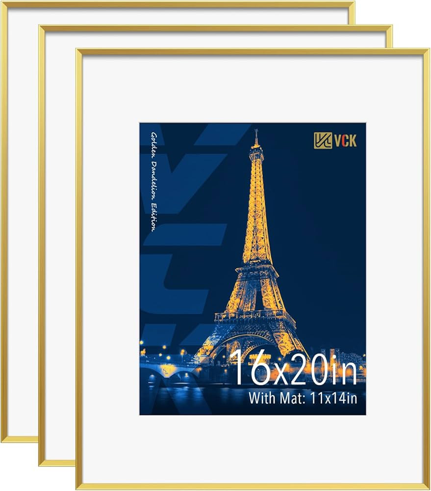 VCK 16x20 Aluminum Picture Frames Gold for Wall, 3 Pack Metal Poster Frame with Real Tempered Gla... | Amazon (US)
