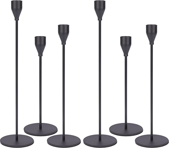 Black Candlestick Holders Set of 6, Candle Holder for Taper Candles, Fits 3/4 inch Thick Taper Ca... | Amazon (US)