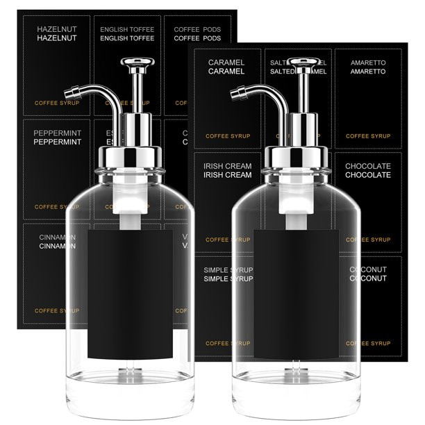 THRENS 2 Pcs Coffee Syrup Dispenser Set with 18 Labels 16.9 oz Coffee Syrup Container | Walmart (US)