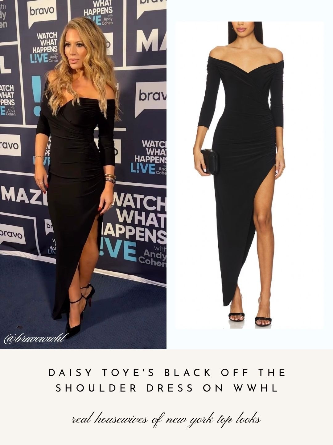 Daisy Toya’s Black Off The Shoulder Dress on WWHL 📸 = @bravowwhl
