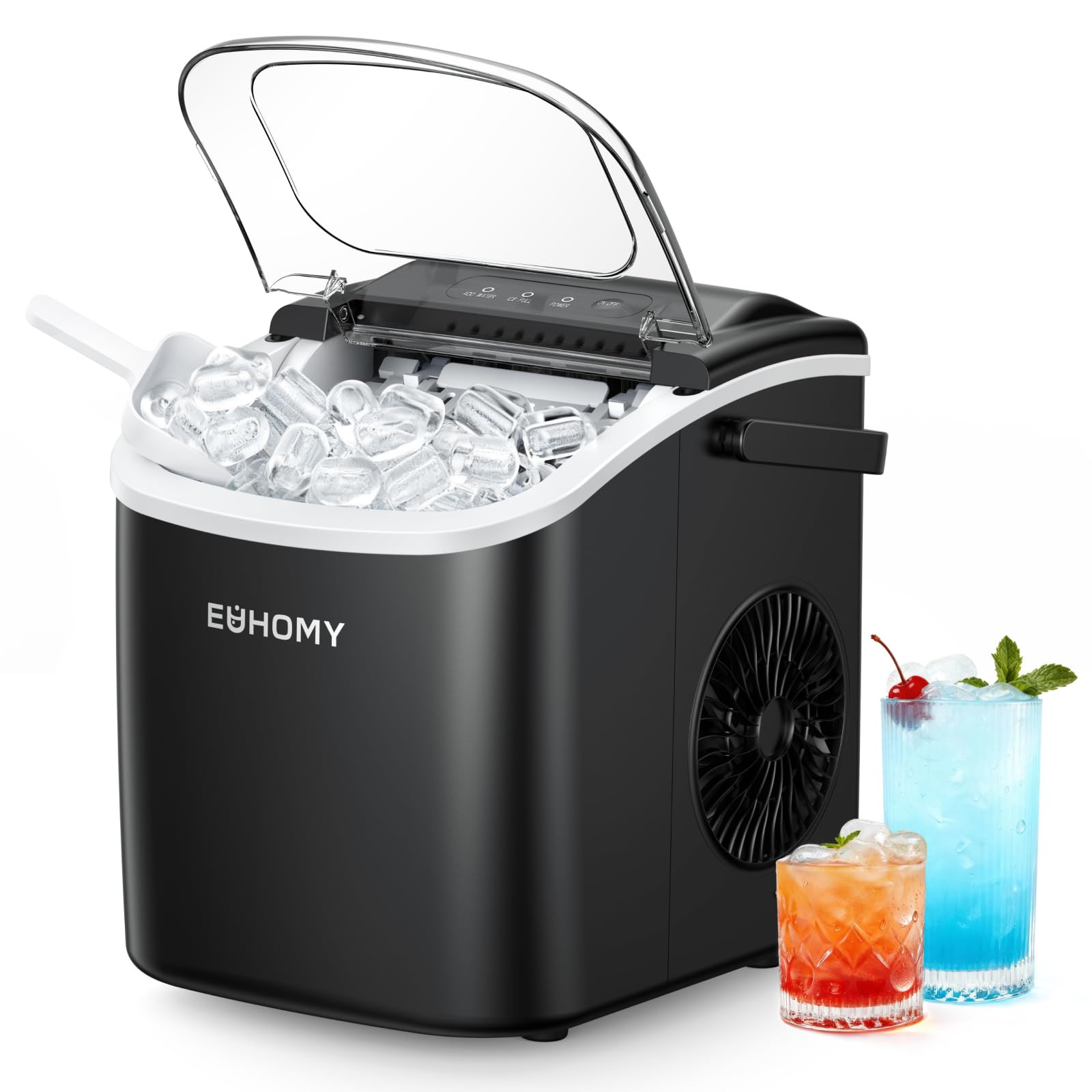 EUHOMY Countertop Ice Maker Machine with Handle, 26lbs in 24Hrs, 9 Ice Cubes Ready in 6 Mins, Aut... | Amazon (US)