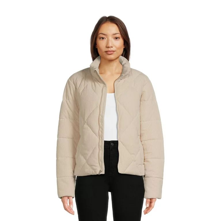 Time and Tru Women's Short Corduroy Puffer Jacket, Sizes XS-3X | Walmart (US)