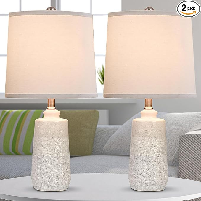 20.5" Ceramic Table Lamp Set of 2 for Bedrooms, White Lamps Set of 2 for Living Room, Minimalist ... | Amazon (US)