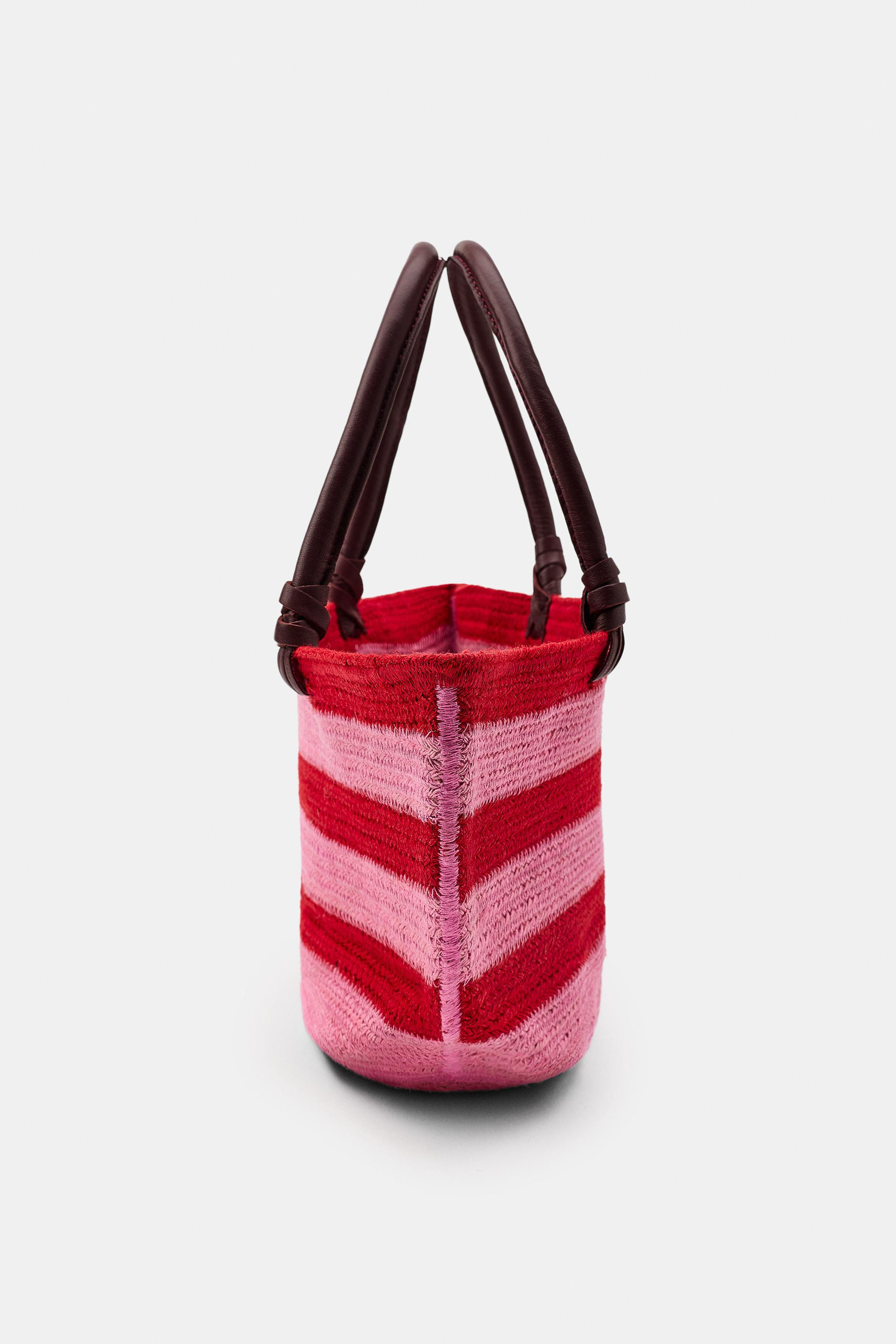 STRIPED JUTE LEATHER BAG | Zara US