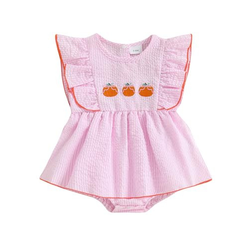 Socutebabe Halloween Baby Girl Outfits My First Halloween Onesie Pumpkin Bubble Romper Newborn Smocked Outfit Clothes (Pumpkin Bow Pink, 12-18 Months) | Amazon (US)