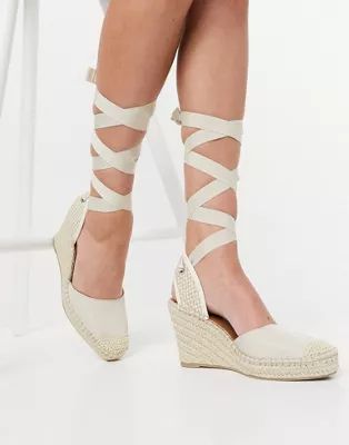 ASOS DESIGN Tori tie leg espadrille wedges in natural | ASOS (Global)