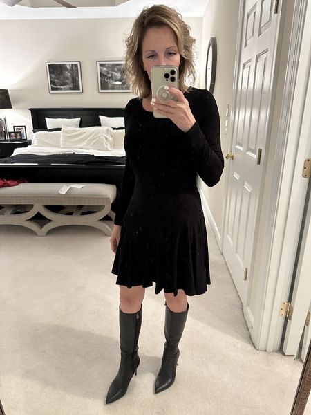 Soft, stretchy, fitting and so easy to wear jersey dress. Simple black dress with high boots and it comes in petite!

#LTKover40 #LTKstyletip