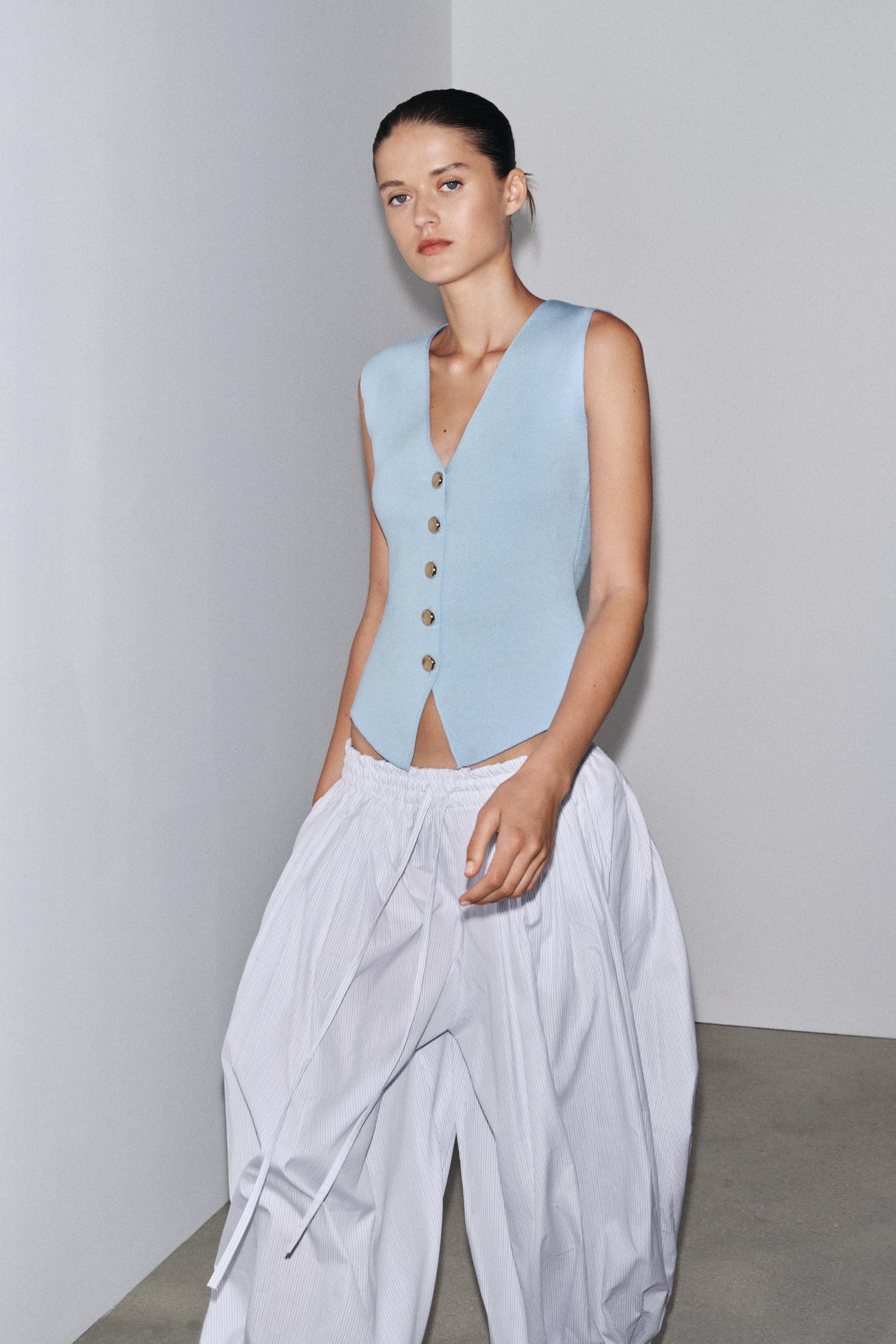 PLAIN KNIT WAISTCOAT TOPMid-blue+3 | Zara UK