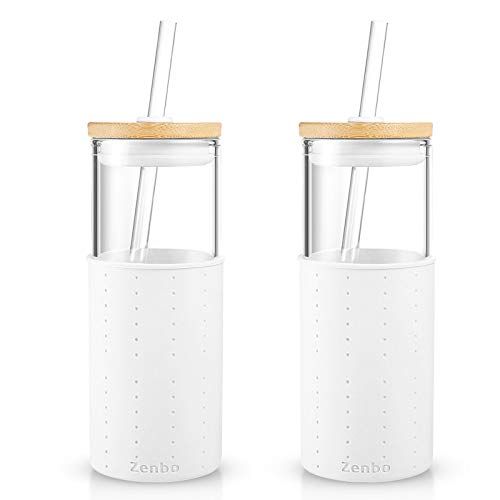 Zenbo 24 oz Iced Coffee Cup Smoothie Cups Reusable Glass Tumbler with straw And Bamboo Lid and Silic | Amazon (US)