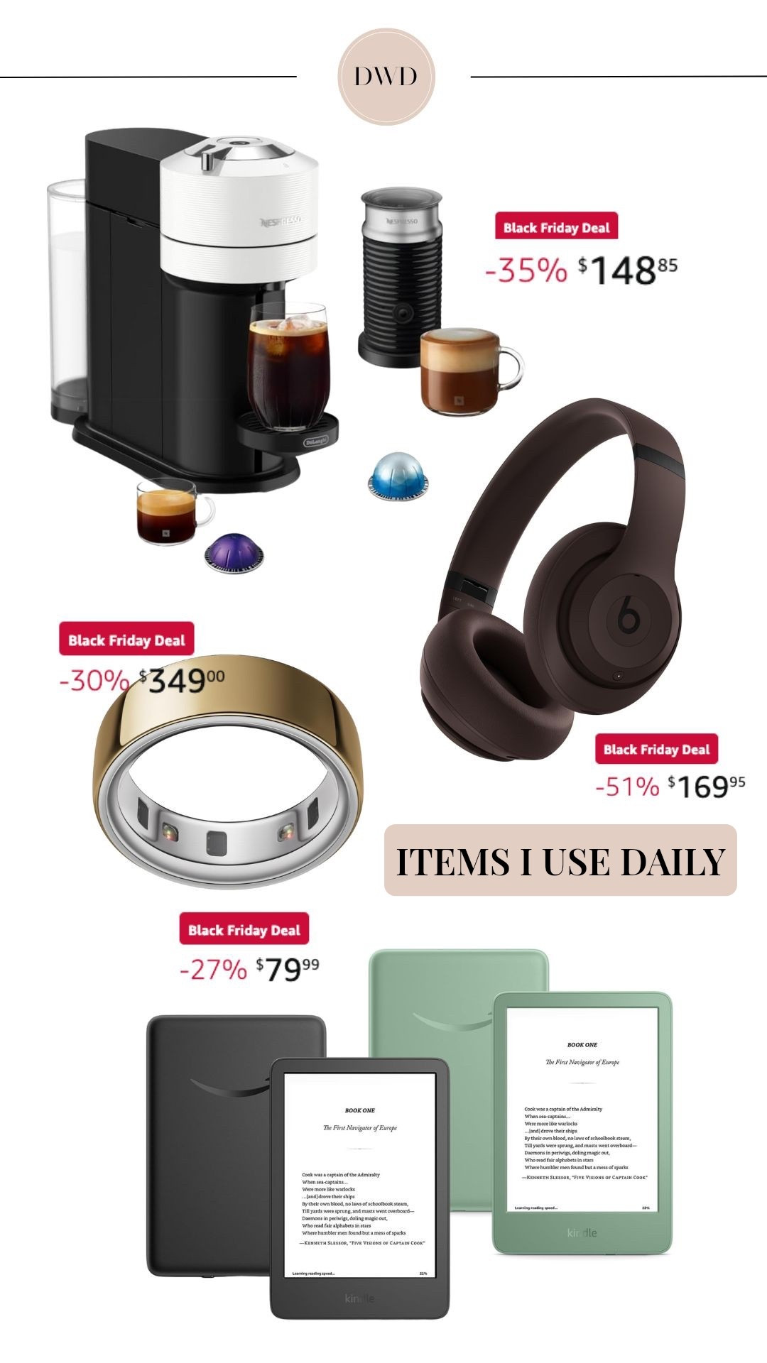 All items I use EVERY single day! Worth the $ - and also make great gifts. 

✨Oura ring - I literally check my app first thing in the morning to see how I slept and if I'm rested enough for the day ahead. I also love that I can track ALL movements, my cycle, and get alerted when vitals drop and I have a high chance of picking something up. 

☕️Nespresso - My daily friend. I actually hate getting coffee at Coffee Shops because I have *perfected* my own coffee! The frother makes all the difference, and this duo is so well priced. 

📖Kindle - Every night ends with reading and I LOVE how tiny the kindle is! I also take it with me when I travel. Makes a great gift for any avid readers in your life. 

🎧Beats - Whether I'm listening to music while cleaning, on a zoom call, or a loud plane. Great noise cancellation without the headache. 

 @amazon, #ad, #founditonamazon, #WinterFavorites2025

#LTKHoliday #LTKGiftGuide #LTKCyberWeek