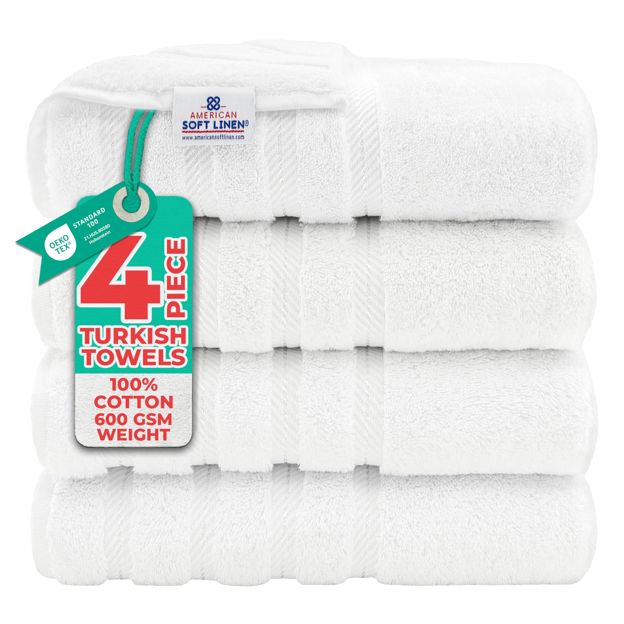 American Soft Linen Luxury 4 Piece Bath Towel Set, 600 GSM 100% Cotton Turkish Bath Towels for Ba... | Amazon (US)