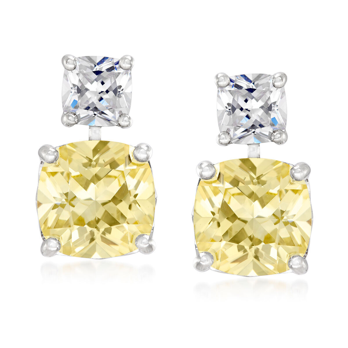 10.50 ct. t.w. Yellow and White CZ Drop Earrings in Sterling Silver | Ross-Simons