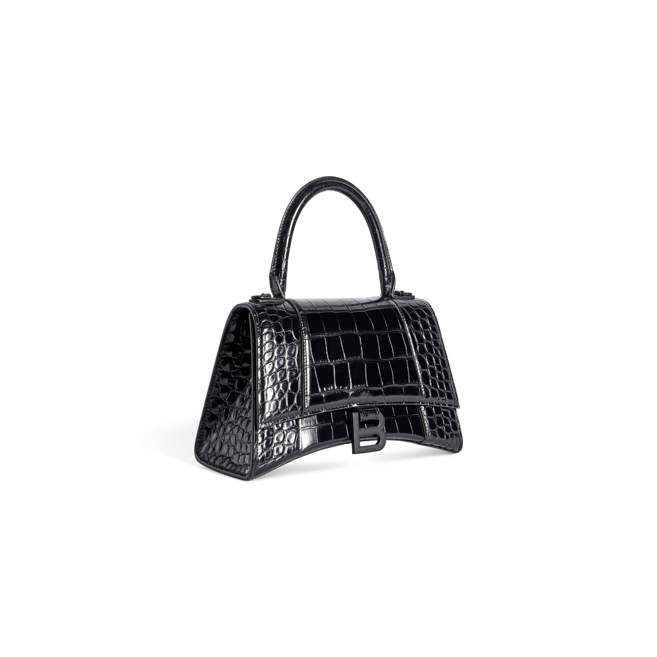 Women's Hourglass Small Handbag Crocodile Embossed in Black| Balenciaga® US | Balenciaga