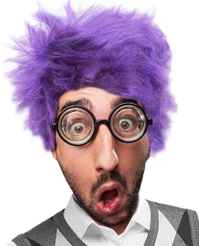 Frizzy Purple Wig and Glasses Costume Wig and Glasses Set - One Size | Amazon (US)