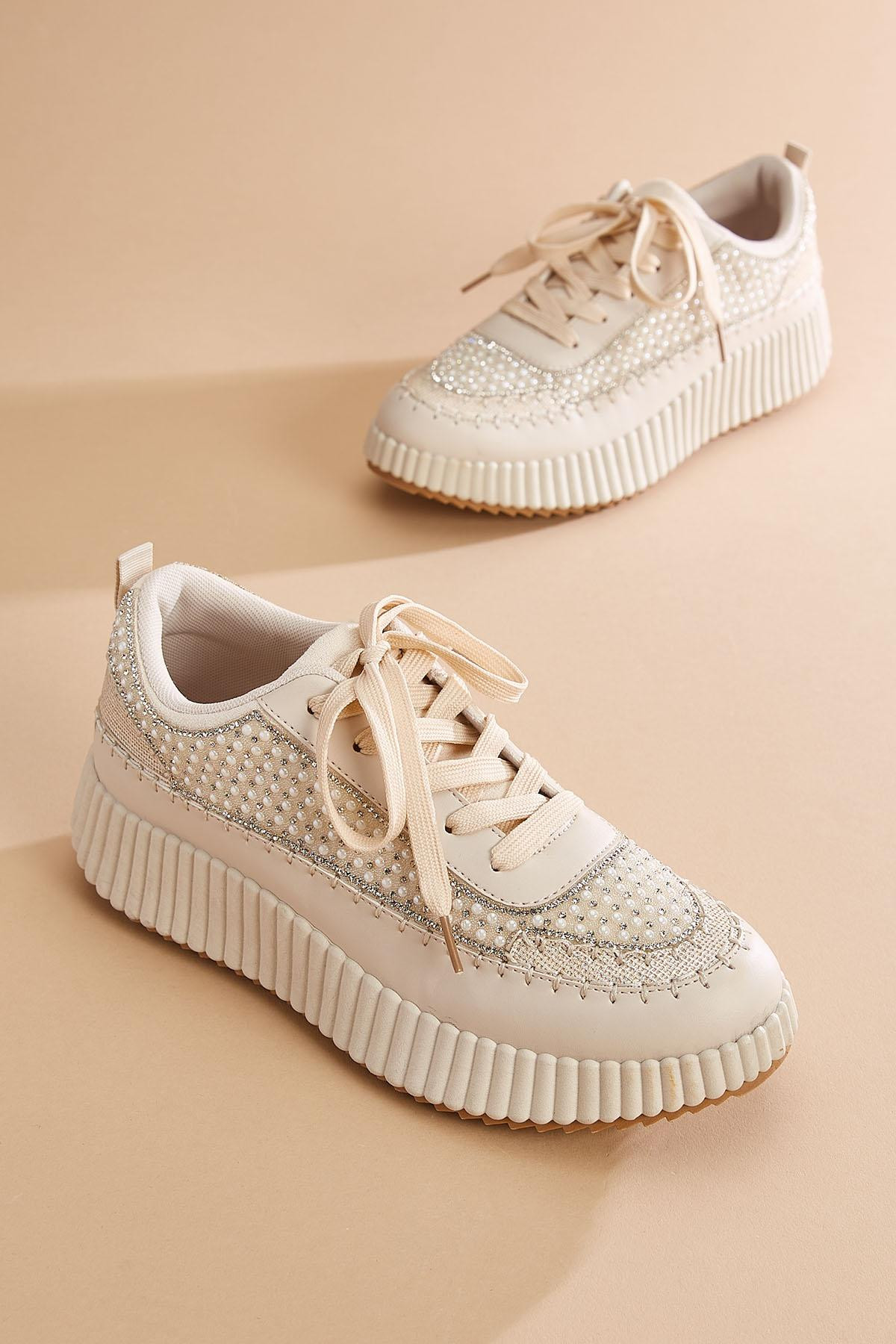 platform pearl embellished sneakers | Versona