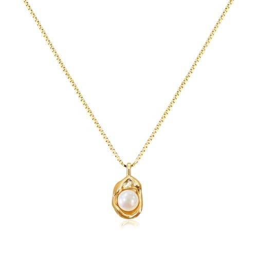 Trendlooks Pearl Necklace 14K Gold Plated Pendant with 6mm Freshwater Pearl Necklaces Gift for Women (055) | Amazon (US)
