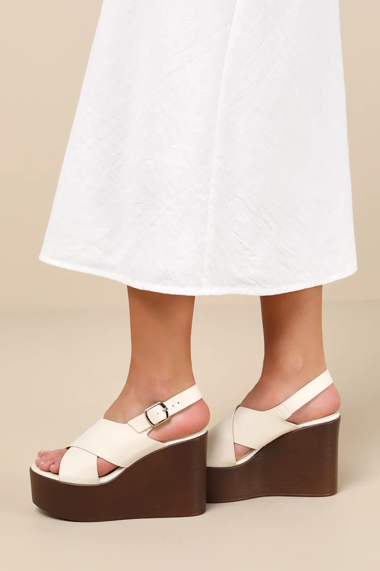 Steena Bone Platform Wedge Sandals | Lulus