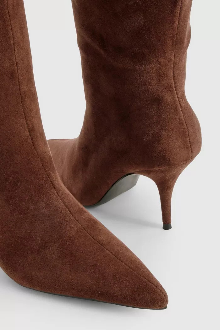 Low Heel Pointed Wide Shaft Faux Suede Boots | boohoo (US & Canada)