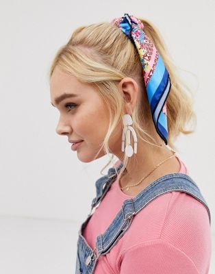 ASOS DESIGN polysatin headscarf/neckerchief in bright tile print | ASOS US