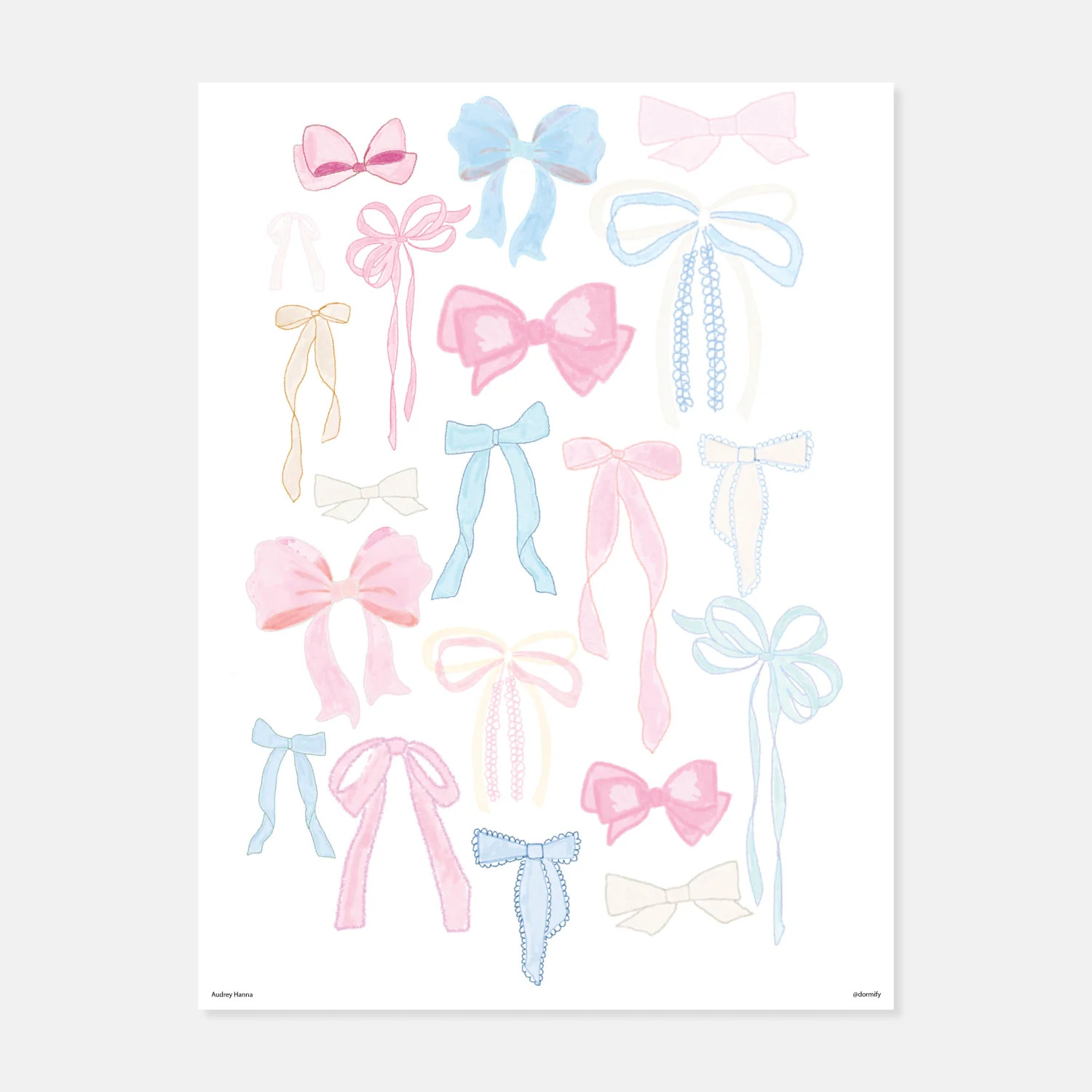 Bows Print by Audrey Hanna | Dorm Essentials - Blue / 9" x 12" - Dormify | Dormify