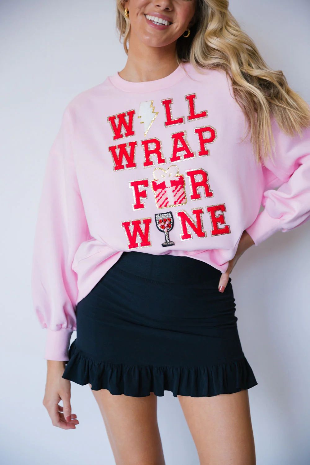 WILL WRAP FOR WINE LIGHT PINK PULLOVER | Judith March