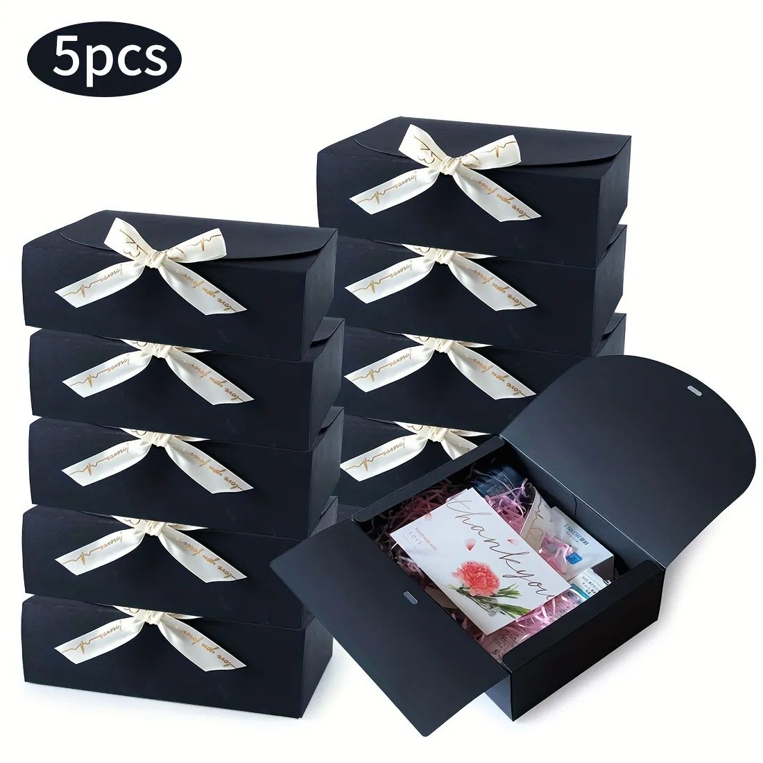 5pcs Black All-in-One Gift Box, Gift Storage Organizer Packing Box With Bow Ribbon, Holiday Suppl... | Temu Affiliate Program